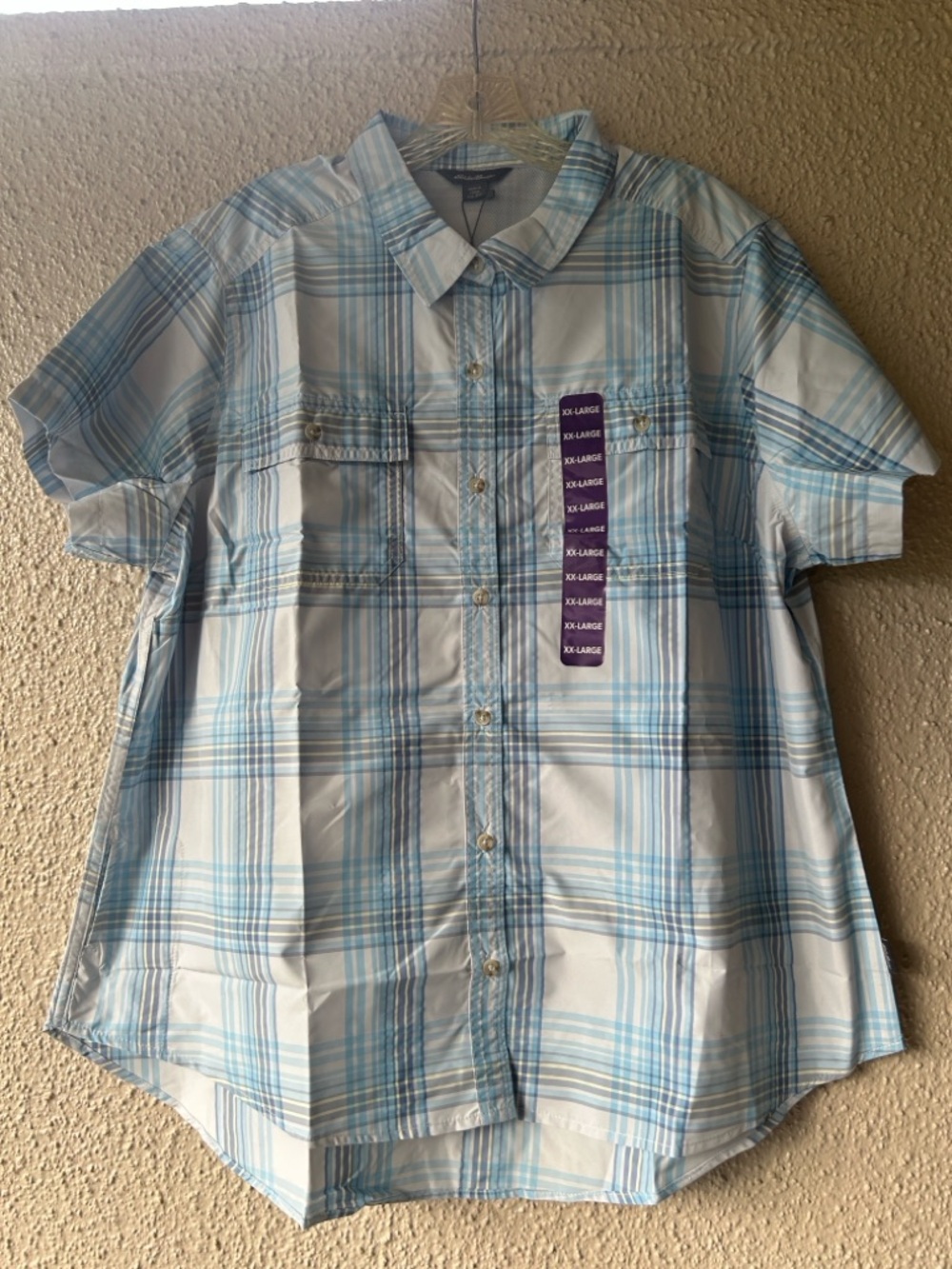 Eddie Bauer Women's Short Sleeve UPF 50+ Adventure plaid Size XXL blue white NWT